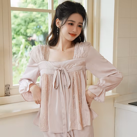 Knitted 2 Pieces Matching Pajamas Pajama Set Women Sleepwear