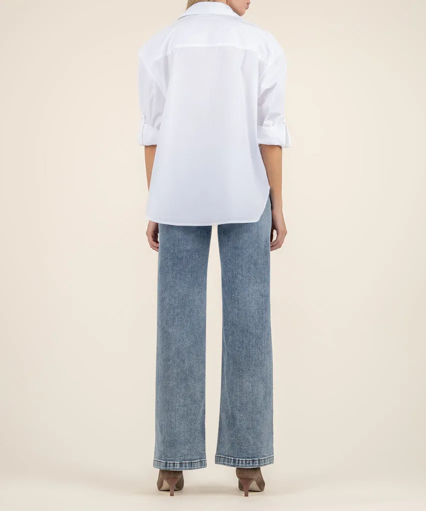 New Coming Hot Sale for Women Spring Elegant Chiffon V-Neck Lace Long Sleeve Office Lady Casual Blouse Shirt