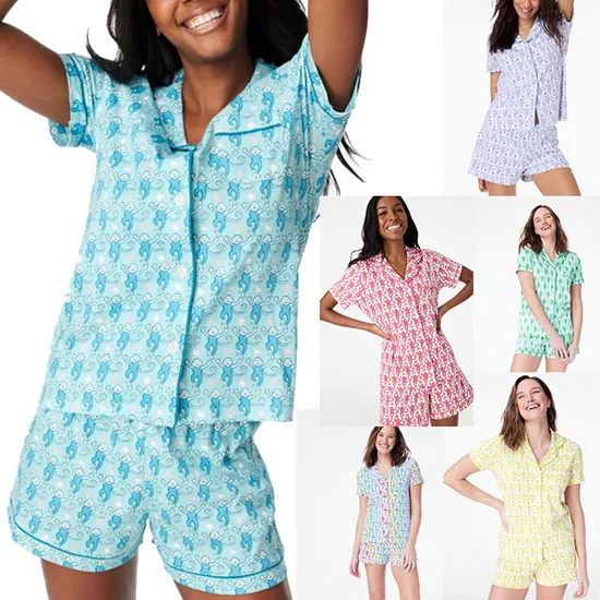 C-Neck Jumpsuit Sleepwear with Heart Print for Women