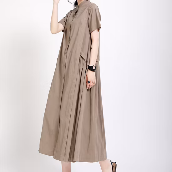 High Quality V-Neck Casual Women Dress Pure Color Long Sleeve Ladies Dress
